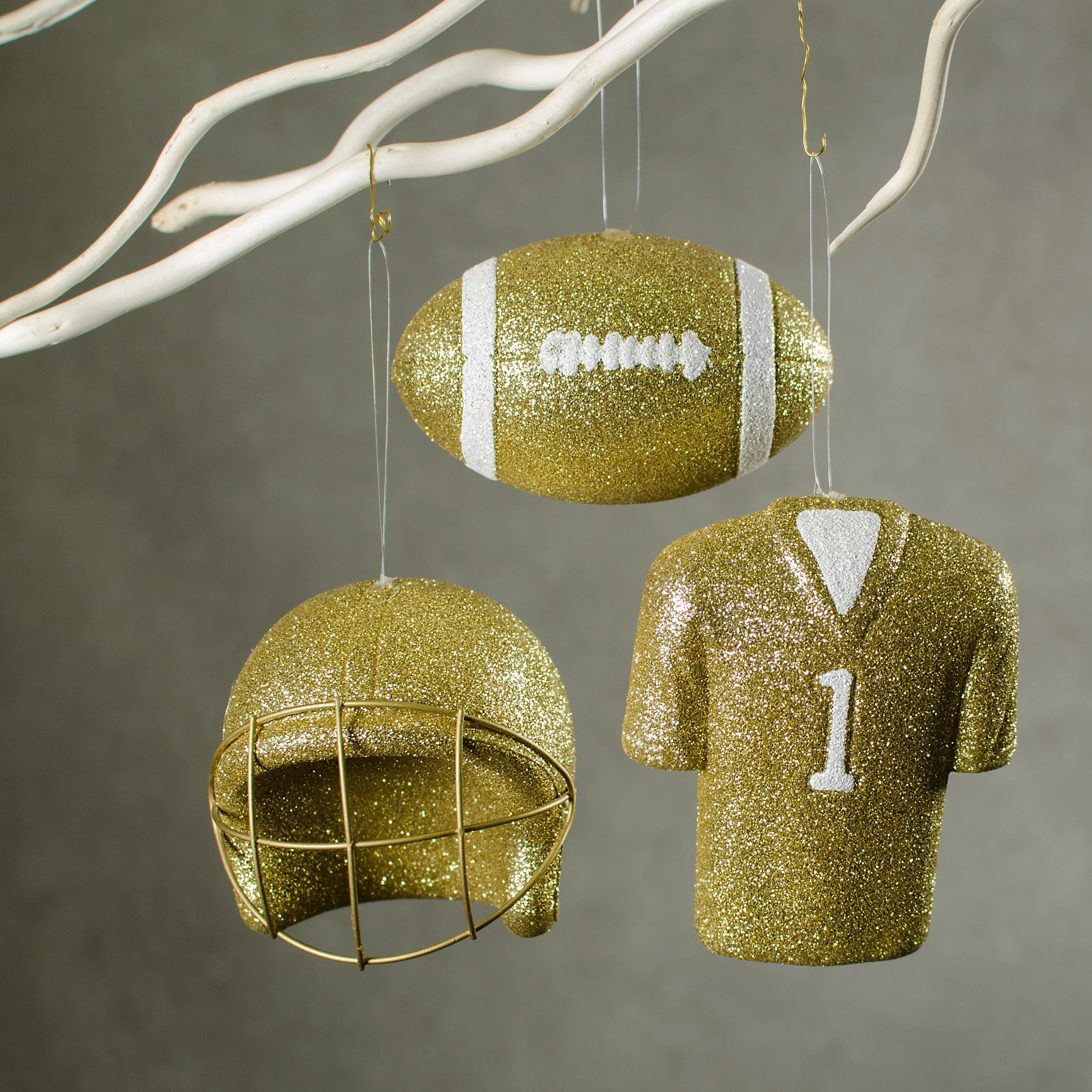 Glitter Football Ornament Assortment: Gold & White (Set of 3)