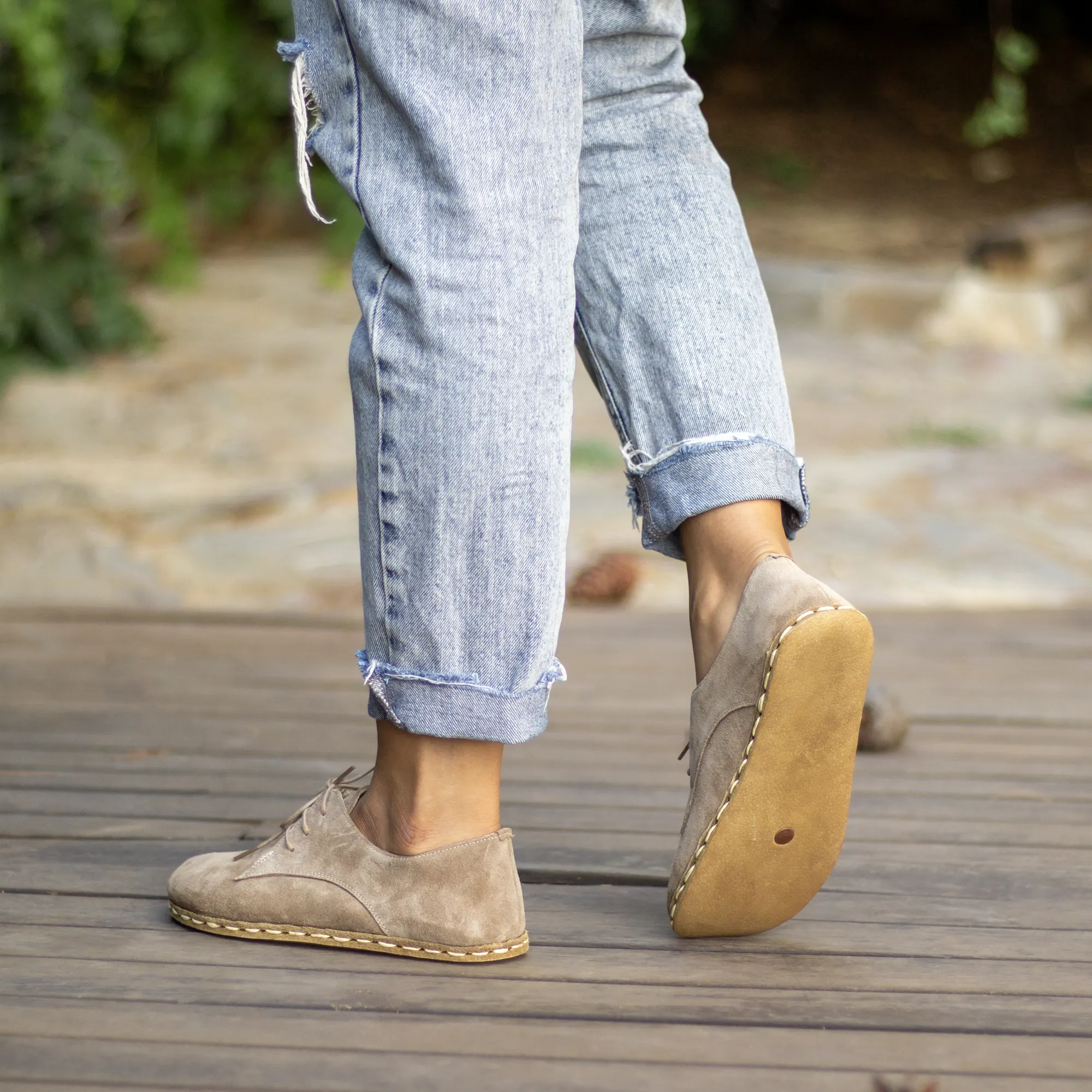 Handmade Milky Brown Suede Earthing Shoes with Copper for Women