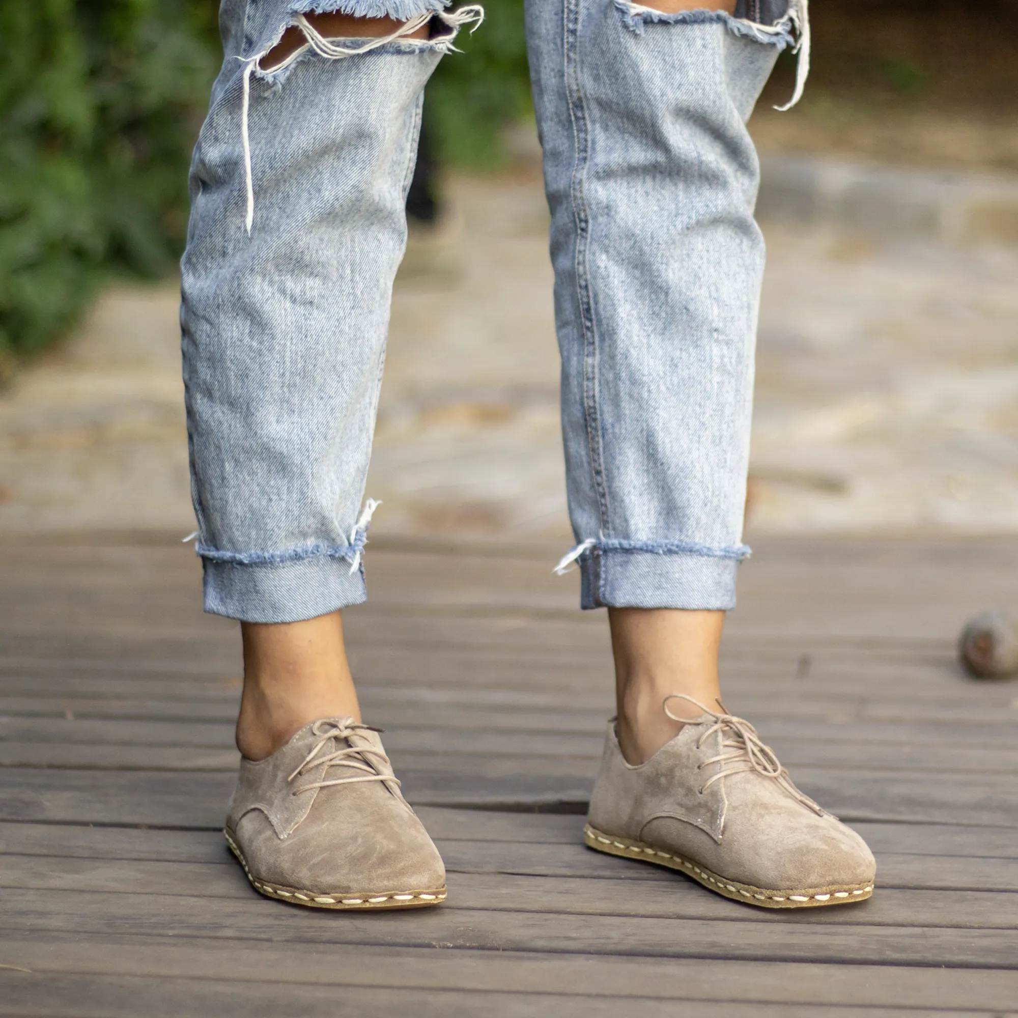 Handmade Milky Brown Suede Earthing Shoes with Copper for Women