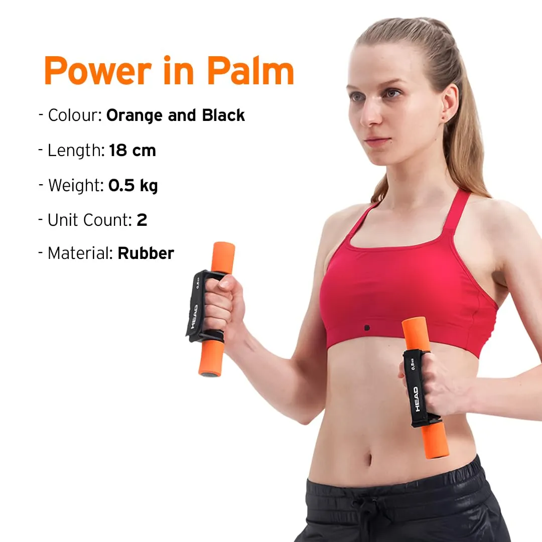 HEAD Soft Dumbbell Set - 0.5Kg x 2 | Soft Rubber Dumbbells with Comfy Hand Straps | Dumbbells Set for Home Gym | Home Gym Set | Fitness Dumbbell | Weights for Home Gym Men & Women | Black & Orange