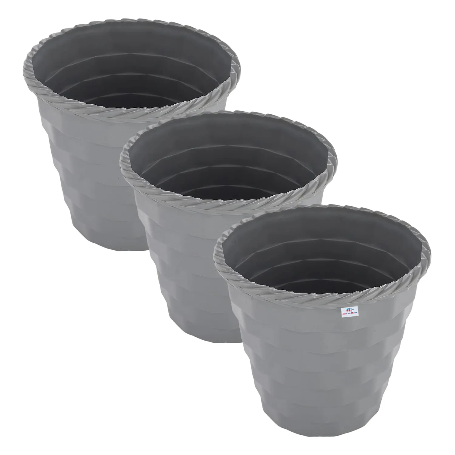 Heart Home Brick Flower Pot|Durable Plastic Flower Pots|Planters for Home Décor|Garden|Living Room|Balcony|6 Inch|Pack of 3 (Grey)