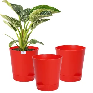 Heart Home Plastic Titan Pot|Garden Container for Plants & Flowers|Self-Watering Pot with Drainage Holes,6 Inch,Pack of 3 (Red)