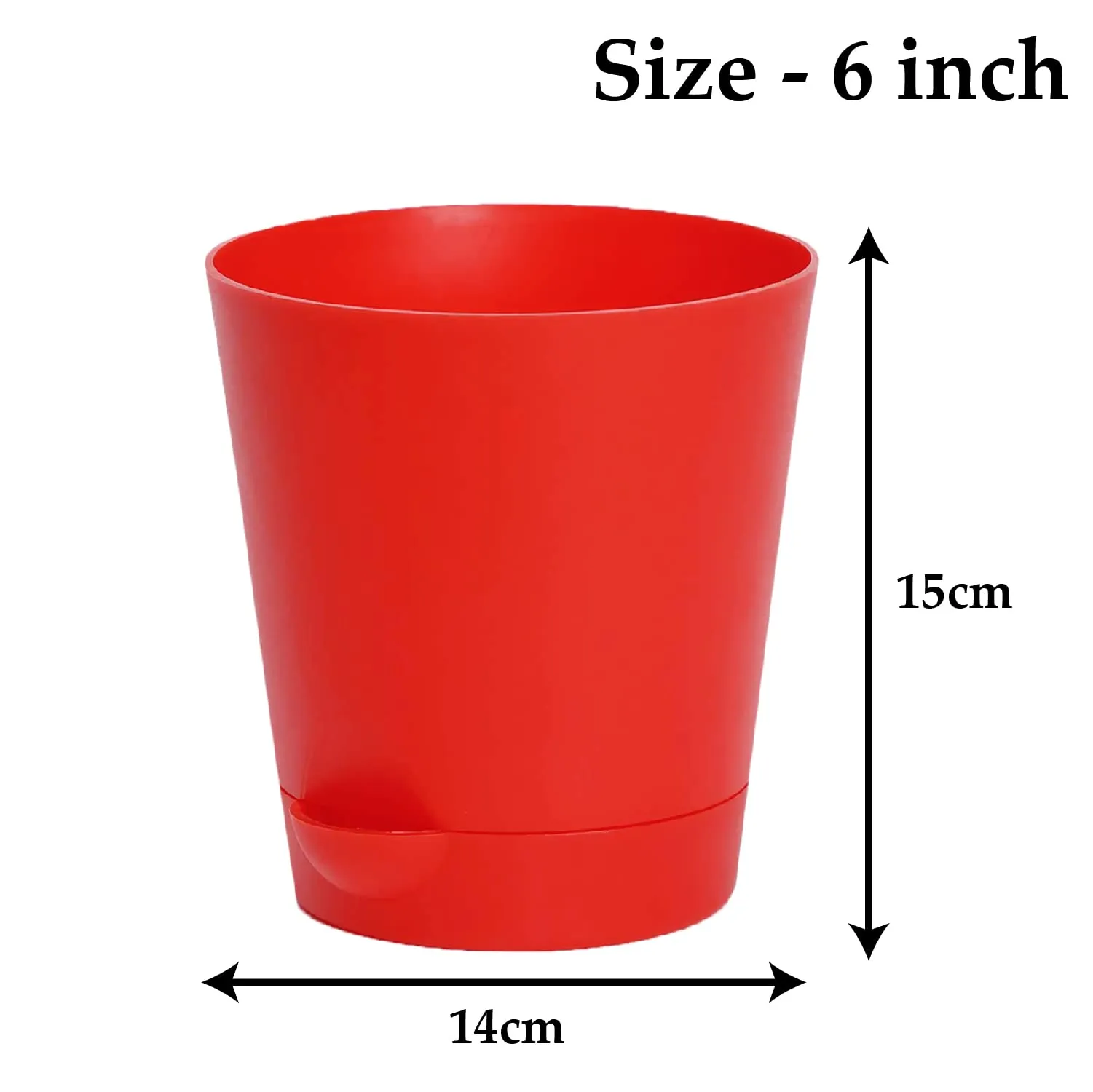 Heart Home Plastic Titan Pot|Garden Container for Plants & Flowers|Self-Watering Pot with Drainage Holes,6 Inch,Pack of 3 (Red)