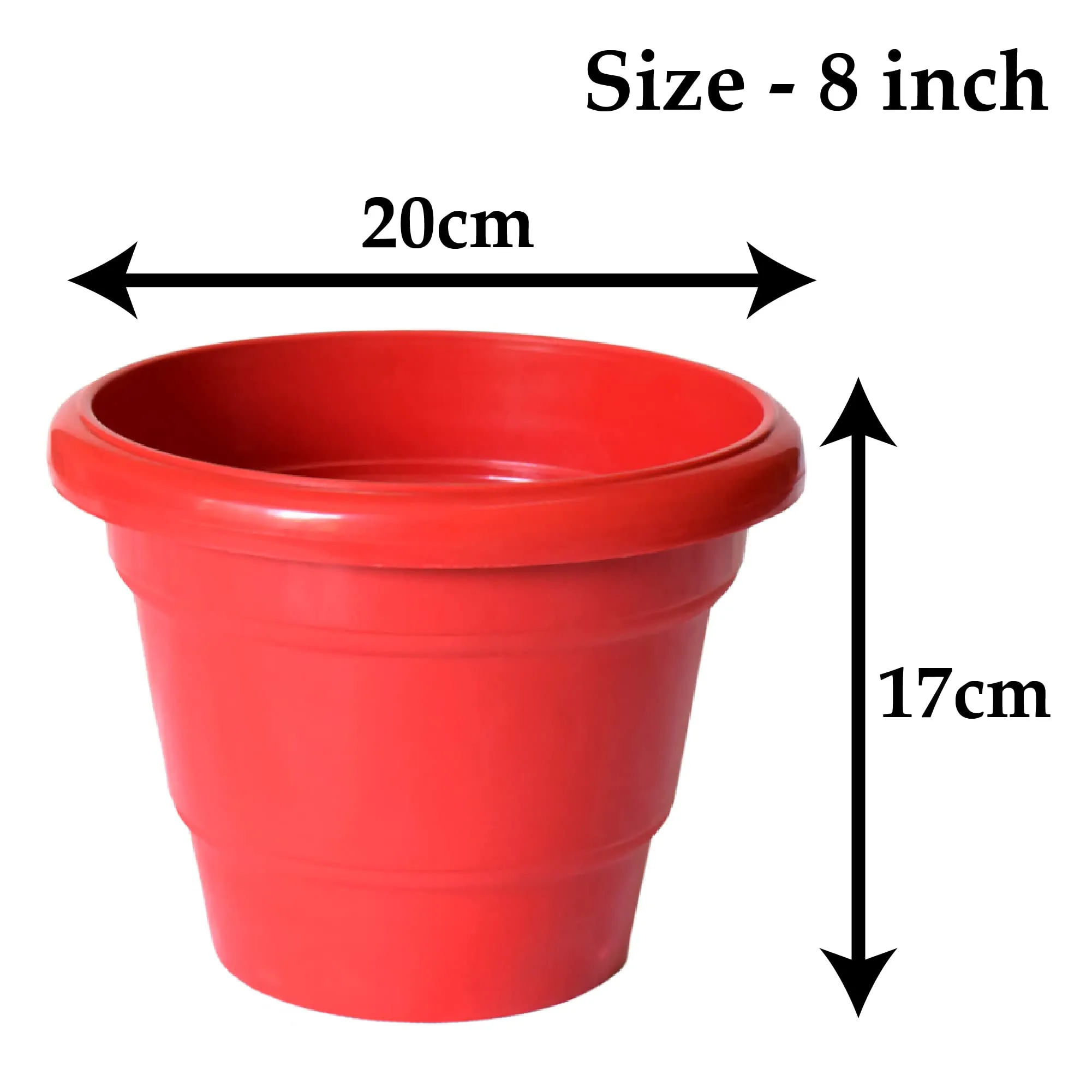 Heart Home Solid 2 Layered Plastic Flower Pot|Gamla for Home Decor,Nursery,Balcony,Garden,8"x 6",Pack of 5 (Red)