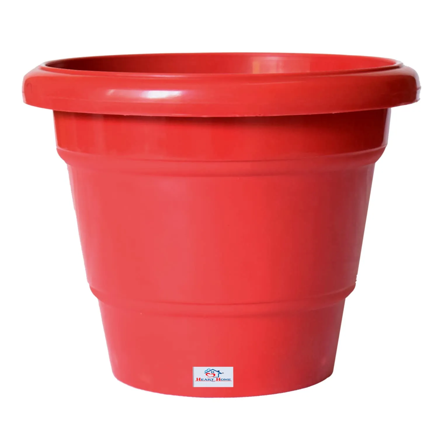 Heart Home Solid 2 Layered Plastic Flower Pot|Gamla for Home Decor,Nursery,Balcony,Garden,8"x 6",Pack of 5 (Red)