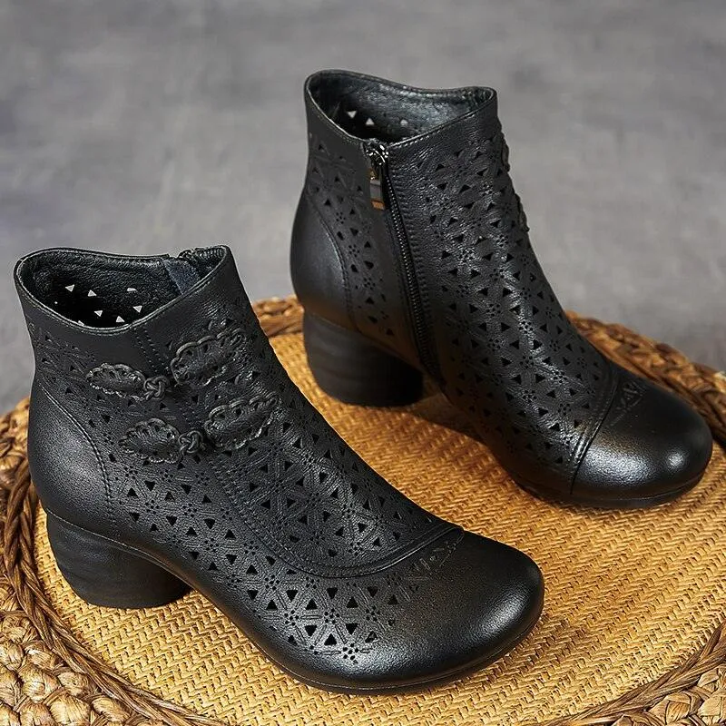 Hollow Thick Heels: RV204 Handmade Women's Casual Shoes Boots