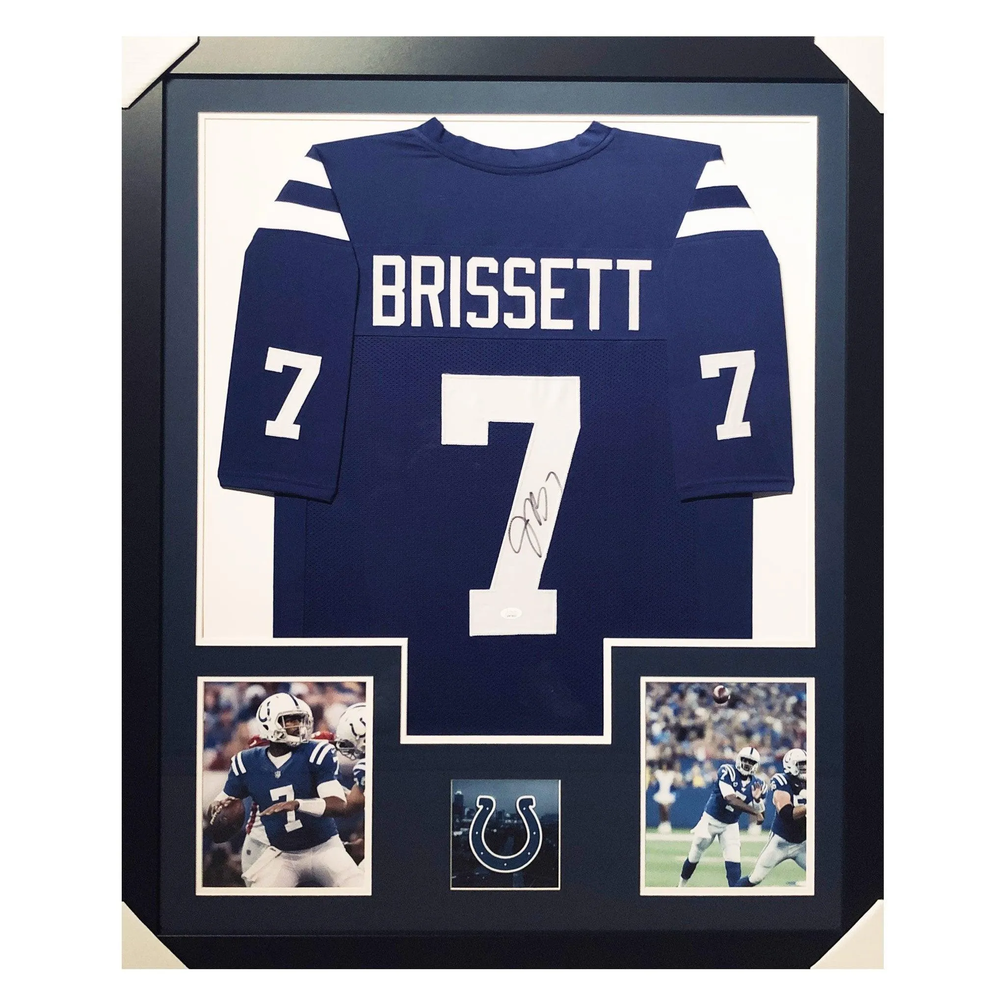 Jacoby Brissett Signed Framed Vertical Layout Pro Edition Blue Jersey (JSA)