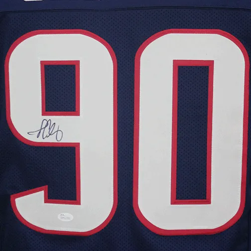 Jadeveon Clowney Autographed Pro Style Football Jersey Blue (JSA)