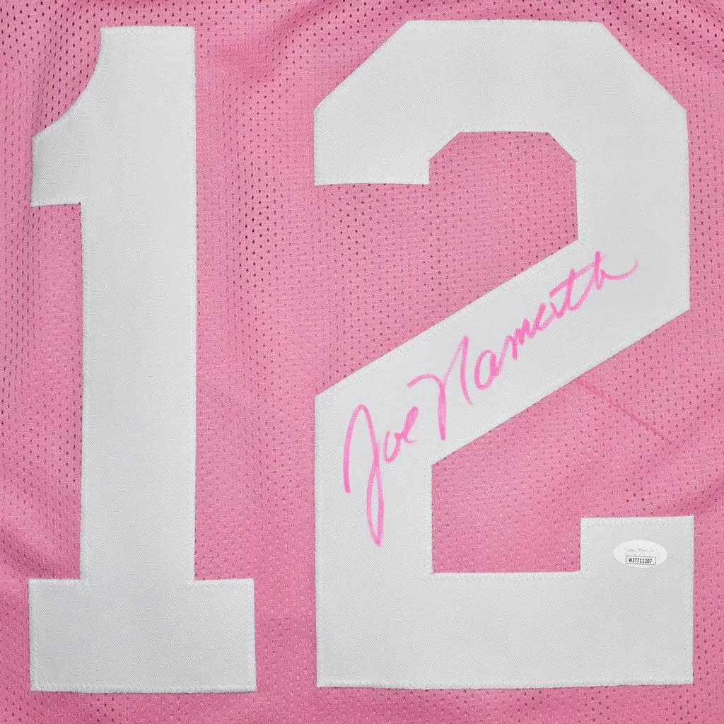 Joe Namath Signed Breast Cancer Awareness Jersey Pink and White Custom Jersey (JSA Witnessed)