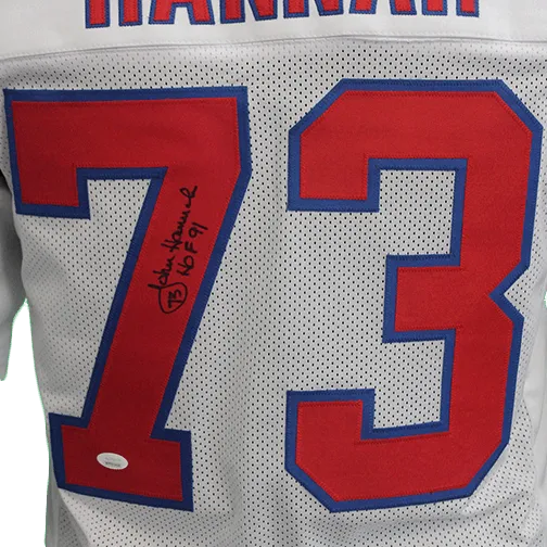 John Hannah Autographed Pro Style Football Jersey White (JSA) w/ Inscription