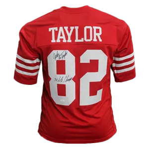 John Taylor Autographed Red Pro Style Football Jersey (JSA) with 3x SB Inscription