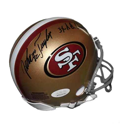 John Taylor San Francisco 49ers Autographed Football Mini Helmet (JSA) 3 x Super Bowl Champ Inscription