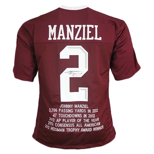 Johnny Manziel Maroon Autographed College Style STAT Football Jersey JSA