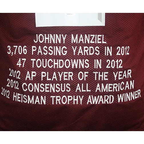 Johnny Manziel Maroon Autographed College Style STAT Football Jersey JSA