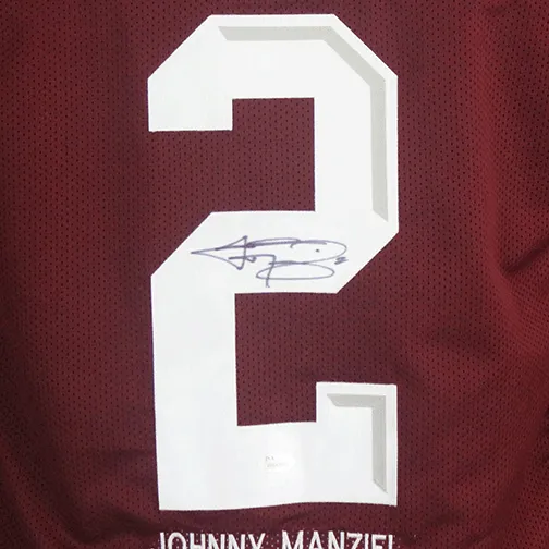 Johnny Manziel Maroon Autographed College Style STAT Football Jersey JSA