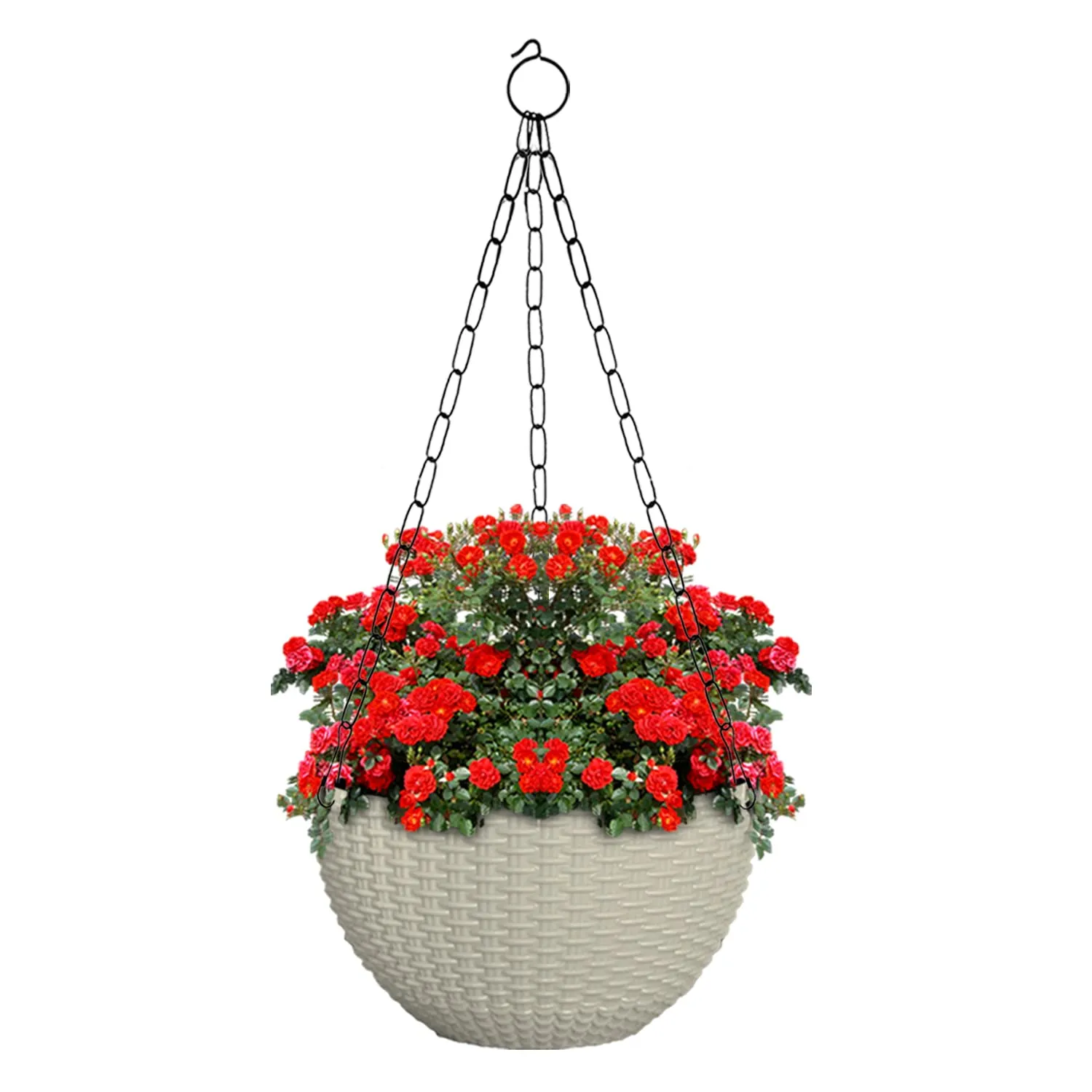 Kuber Industries Plastic Hanging Flower Pot for Balcony & Railing Set of 5 (White) 53KM3839