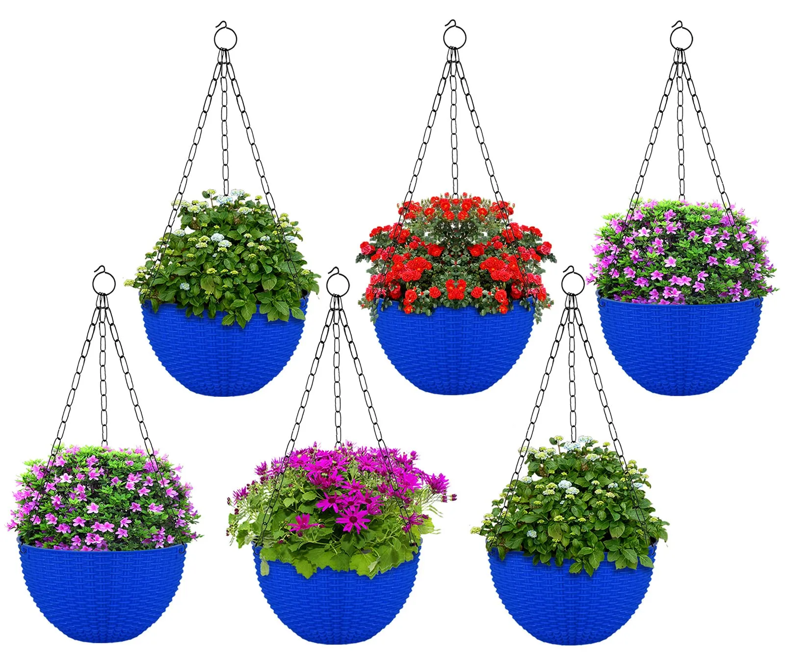 Kuber Industries Plastic Hanging Flower Pot for Balcony & Railing Set of 6 (Blue)-18x18x59 cm