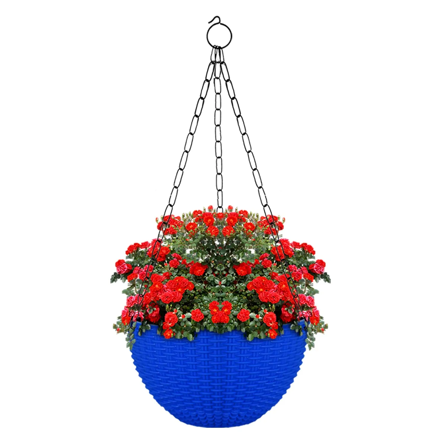 Kuber Industries Plastic Hanging Flower Pot for Balcony & Railing Set of 6 (Blue)-18x18x59 cm