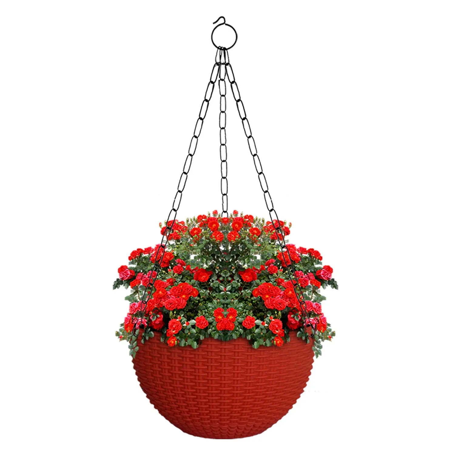 Kuber Industries Plastic Hanging Flower Pot for Balcony & Railing Set of 6 (Red) 53KM3830