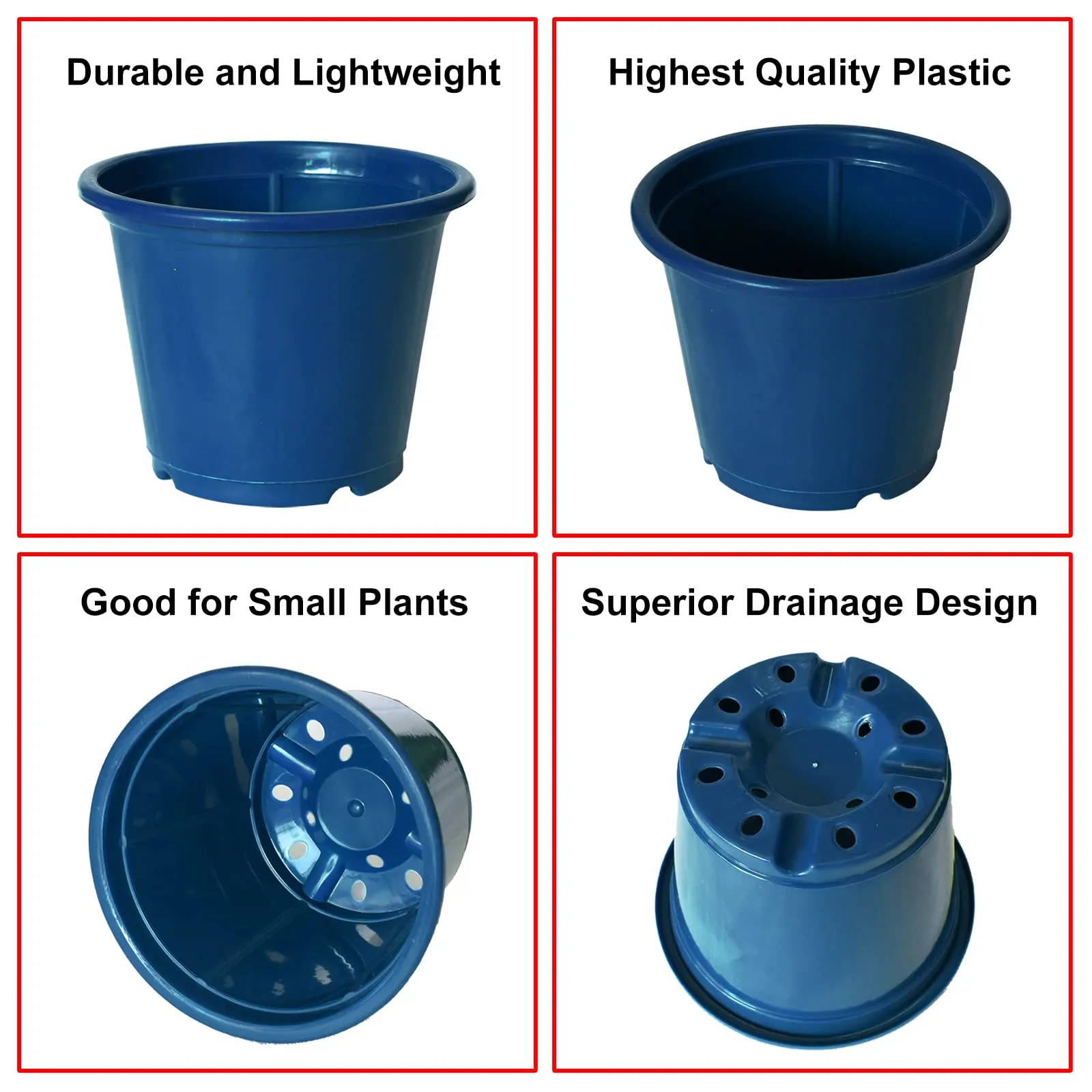 Kuber Industries Plastic Planters|Gamla|Flower Pots for Garden Nursery Home Décor,8"x6",Pack of 4 (Blue)