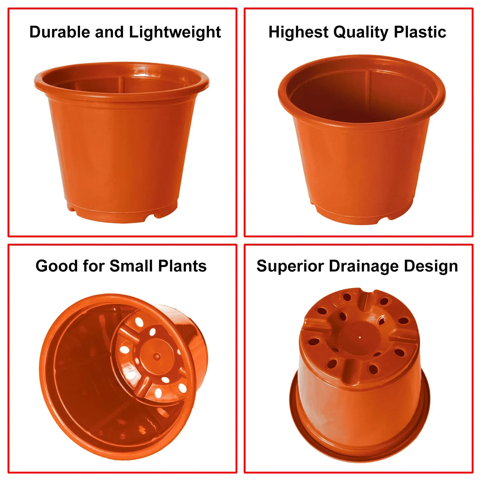 Kuber Industries Plastic Planters|Gamla|Flower Pots for Garden Nursery Home Décor,8"x6",Pack of 4 (Orange)