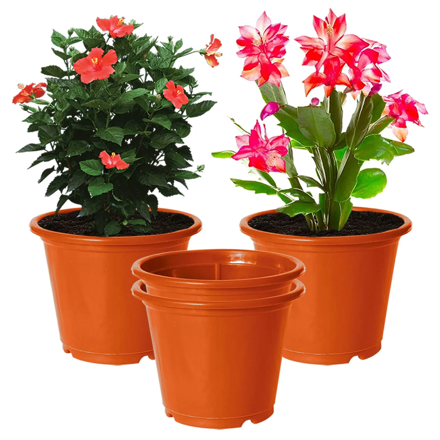 Kuber Industries Plastic Planters|Gamla|Flower Pots for Garden Nursery Home Décor,8"x6",Pack of 4 (Orange)