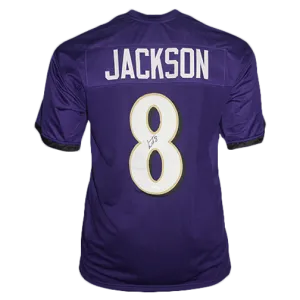 Lamar Jackson Autographed Pro Style Football Jersey Purple (JSA)