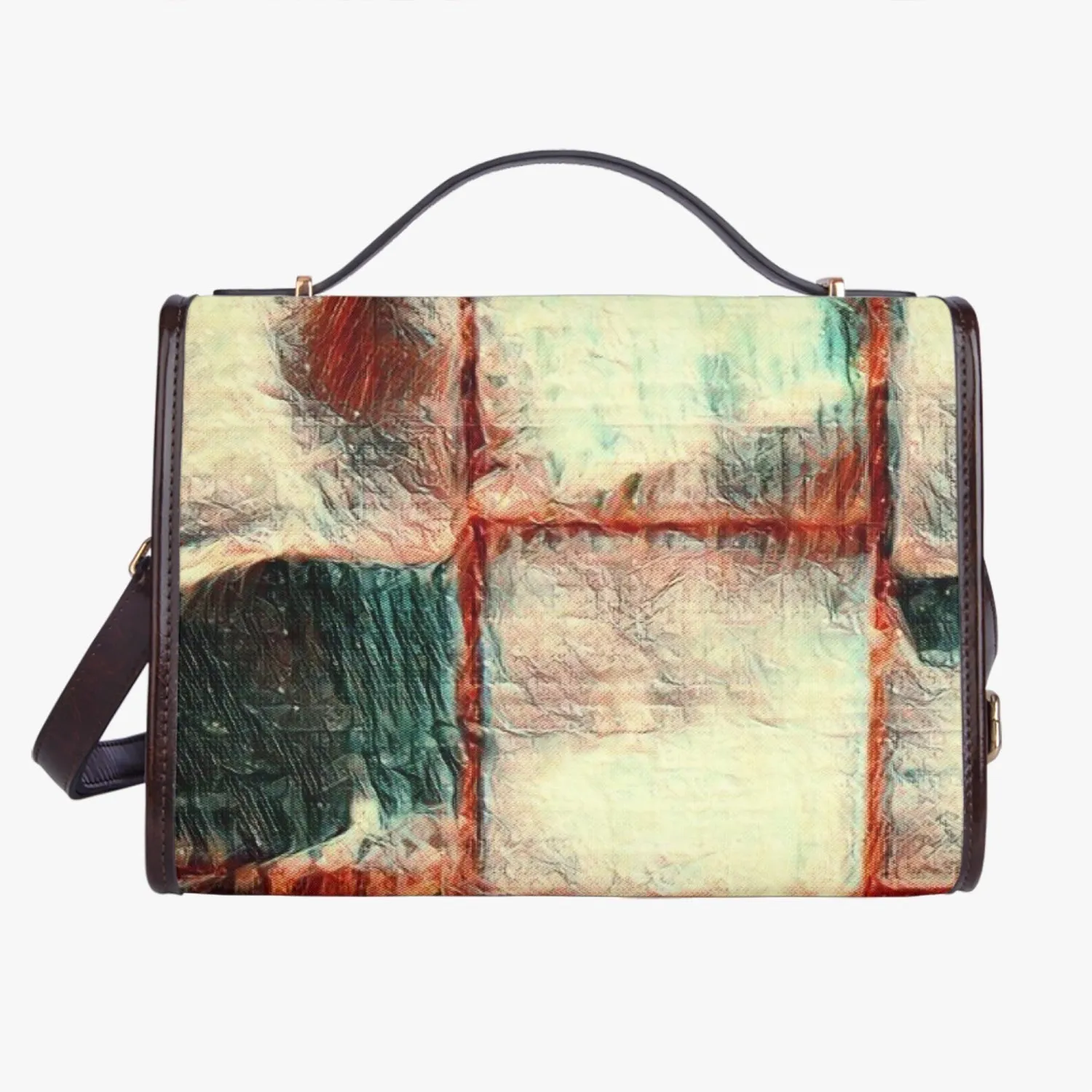 Leather Flap Satchel Bag - "Square Dance"