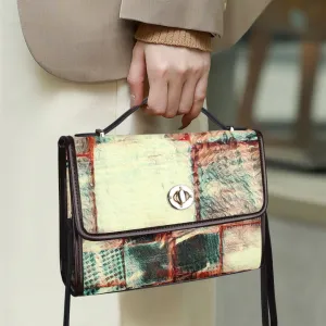 Leather Flap Satchel Bag - "Square Dance"