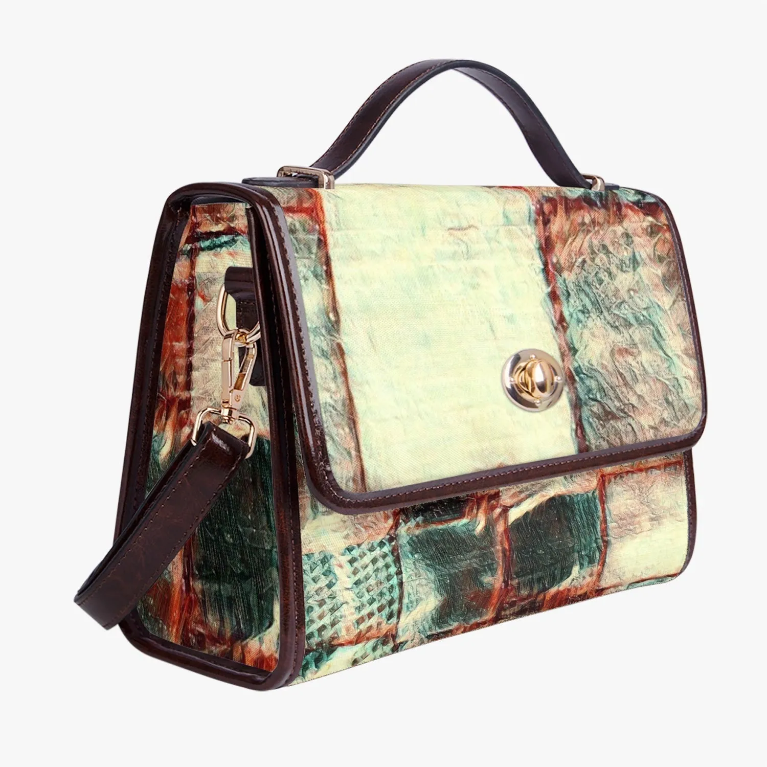 Leather Flap Satchel Bag - "Square Dance"