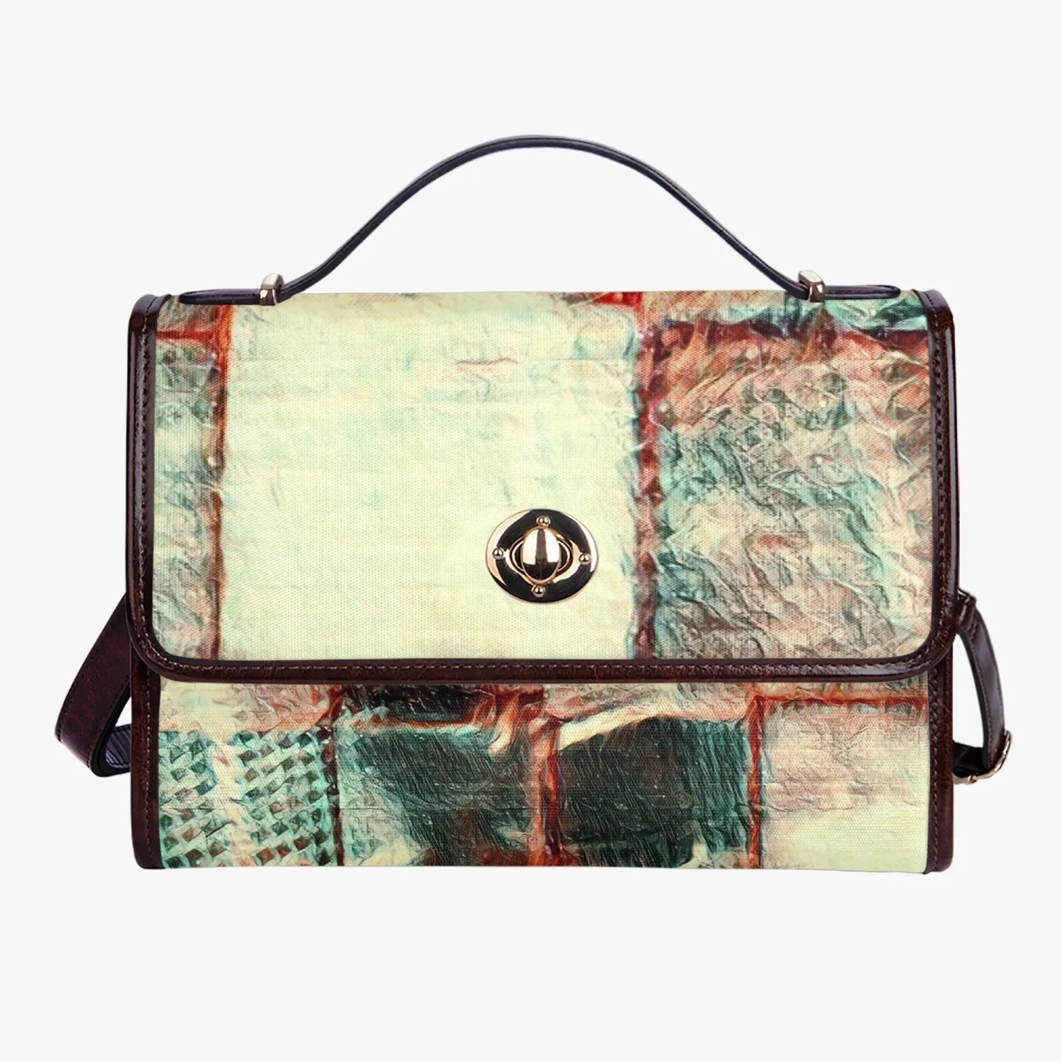 Leather Flap Satchel Bag - "Square Dance"