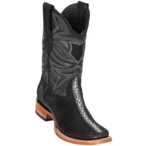 Los Altos Boots Mens #82F1105 Wide Square Toe | Genuine Stingray & Deer Rowstone Boots | Color Black