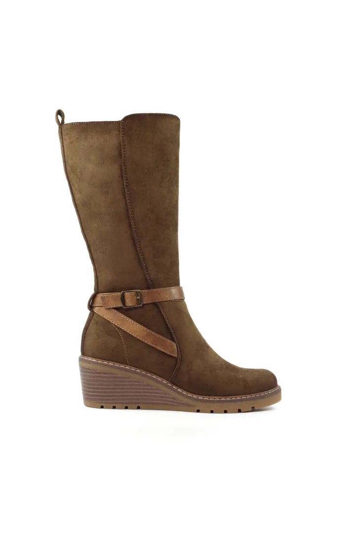 Lunar Shoes Rumer Tan Long Wedge Boot