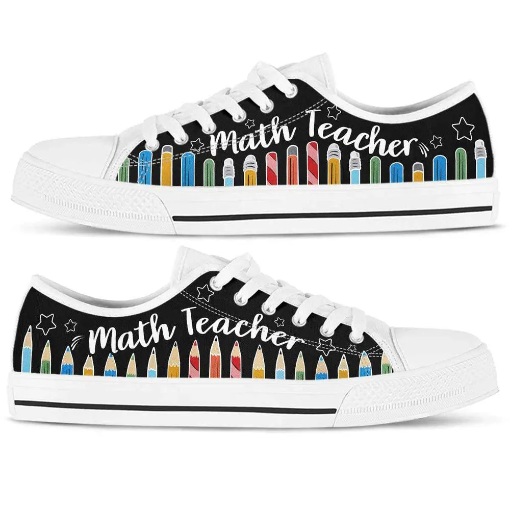 Math Teacher Colorful Pencils Low Top Shoes, Teacher Shoes, Low Top Sneakers