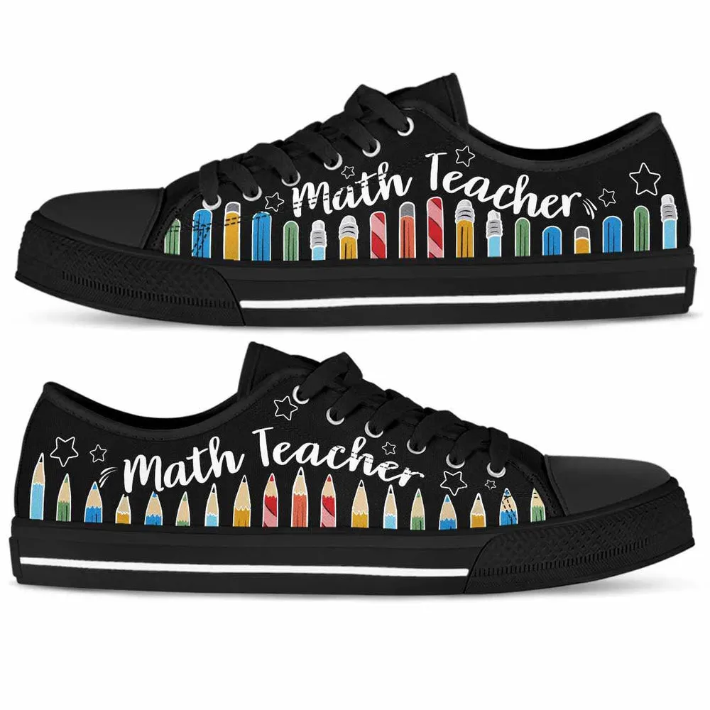 Math Teacher Colorful Pencils Low Top Shoes, Teacher Shoes, Low Top Sneakers