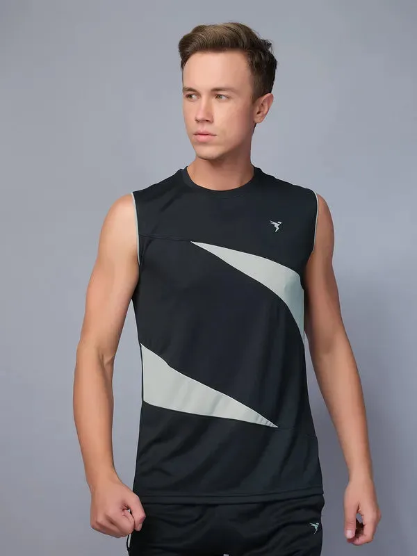 Men Colorblock Slim Fit Crew Neck Innerwear Vest with TECHNO COOL