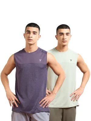 Men Melange Slim Fit Round Neck Sports Innerwear Vest with DOUBLE COOL (Pack of 2)