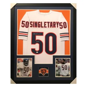 Mike Singletary Signed HOF 98 Framed Vertical Layout Pro Edition White Jersey (JSA)