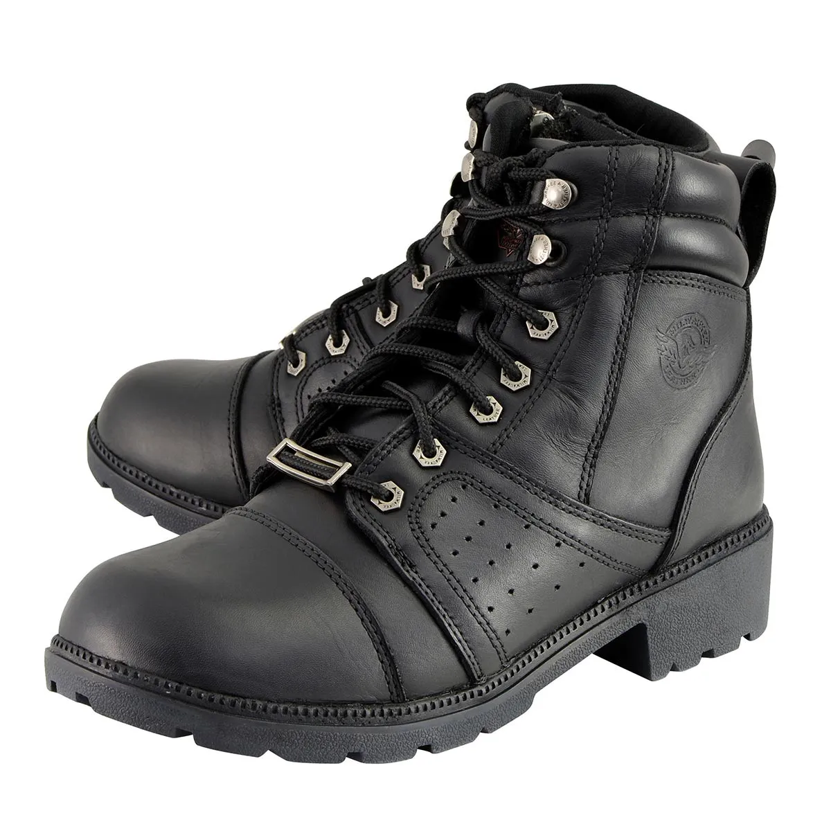 Milwaukee Leather MBL9300 Women's Black Leather Lace-Up Motorcycle Rider Boots with Side Zipper