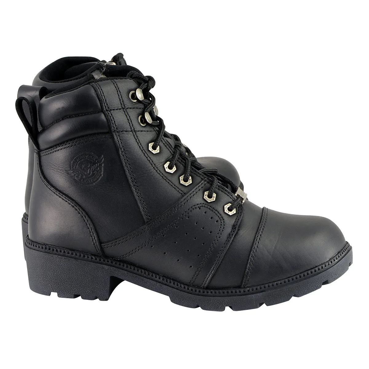 Milwaukee Leather MBL9300 Women's Black Leather Lace-Up Motorcycle Rider Boots with Side Zipper