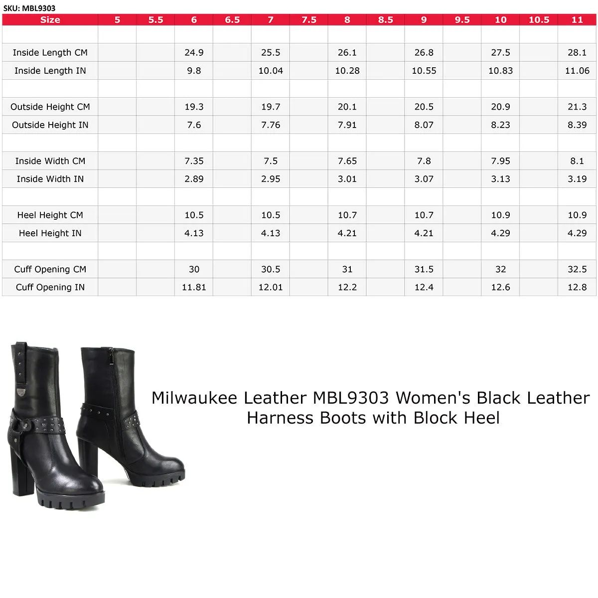 Milwaukee Leather MBL9303 Women's Classic Black Leather Casual Fashion Boots with Block Heel