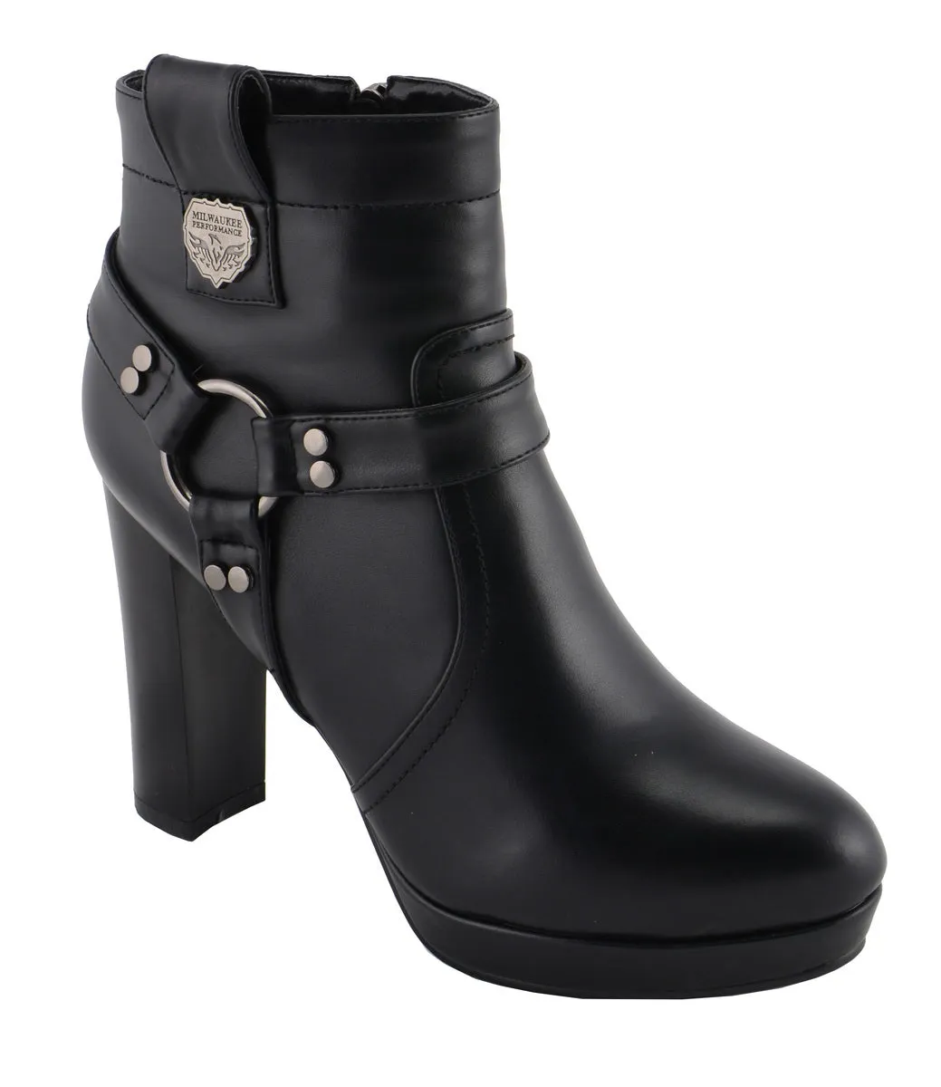 Milwaukee Leather MBL9432 Women's Black Harness Ankle Fashion Boots