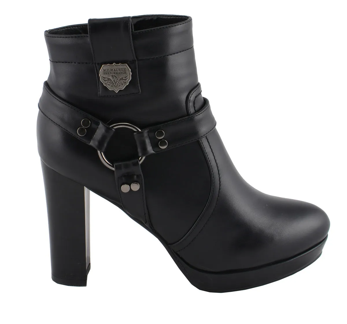 Milwaukee Leather MBL9432 Women's Black Harness Ankle Fashion Boots