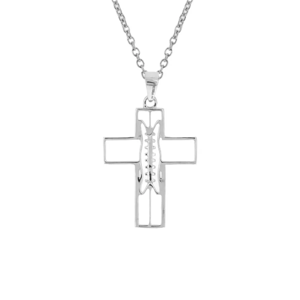 Mini Gridiron Football Cross Necklace | Sterling Silver