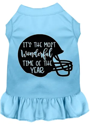 Most Wonderful Time Of The Year (football) Screen Print Dog Dress Baby Blue Med