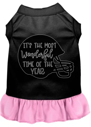 Most Wonderful Time Of The Year (football) Screen Print Dog Dress Black With Light Pink Xxl