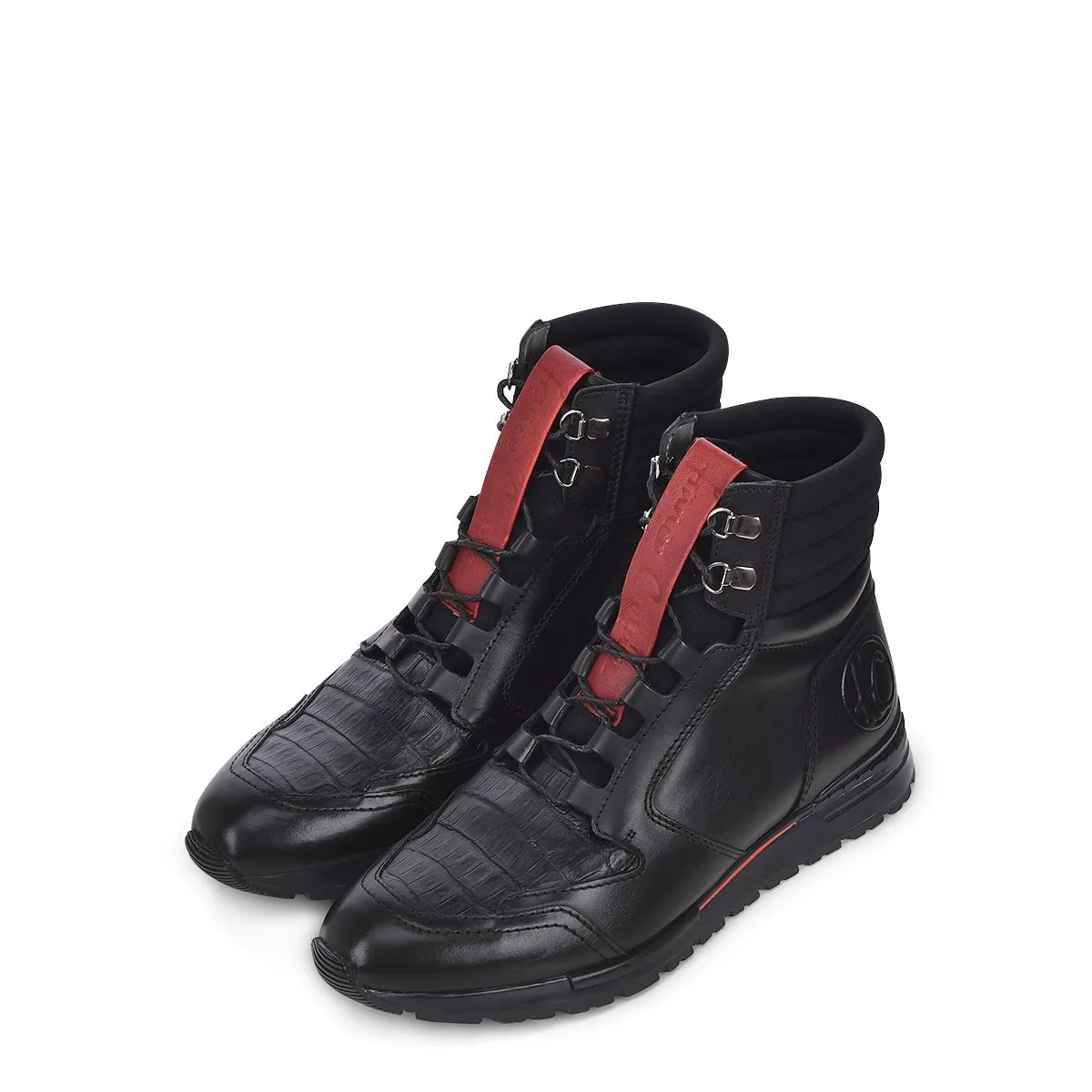 N48CWTS - Cuadra black casual fashion caiman leather sneaker boots for men