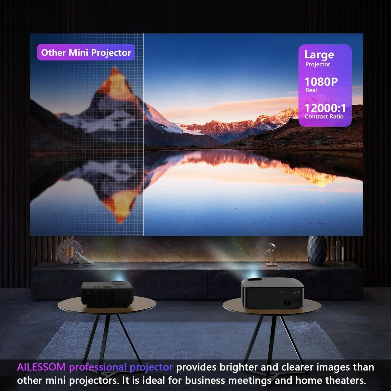 Native 1080P 5G Wifi Bluetooth Projector, AILESSOM 20000LM 450" Display Support 4K Movie Projector, High Brightness for Home Theater and Business, Compatible with Ios/Android/Tv Stick/Ps4/Hdmi/Ppt/Usb