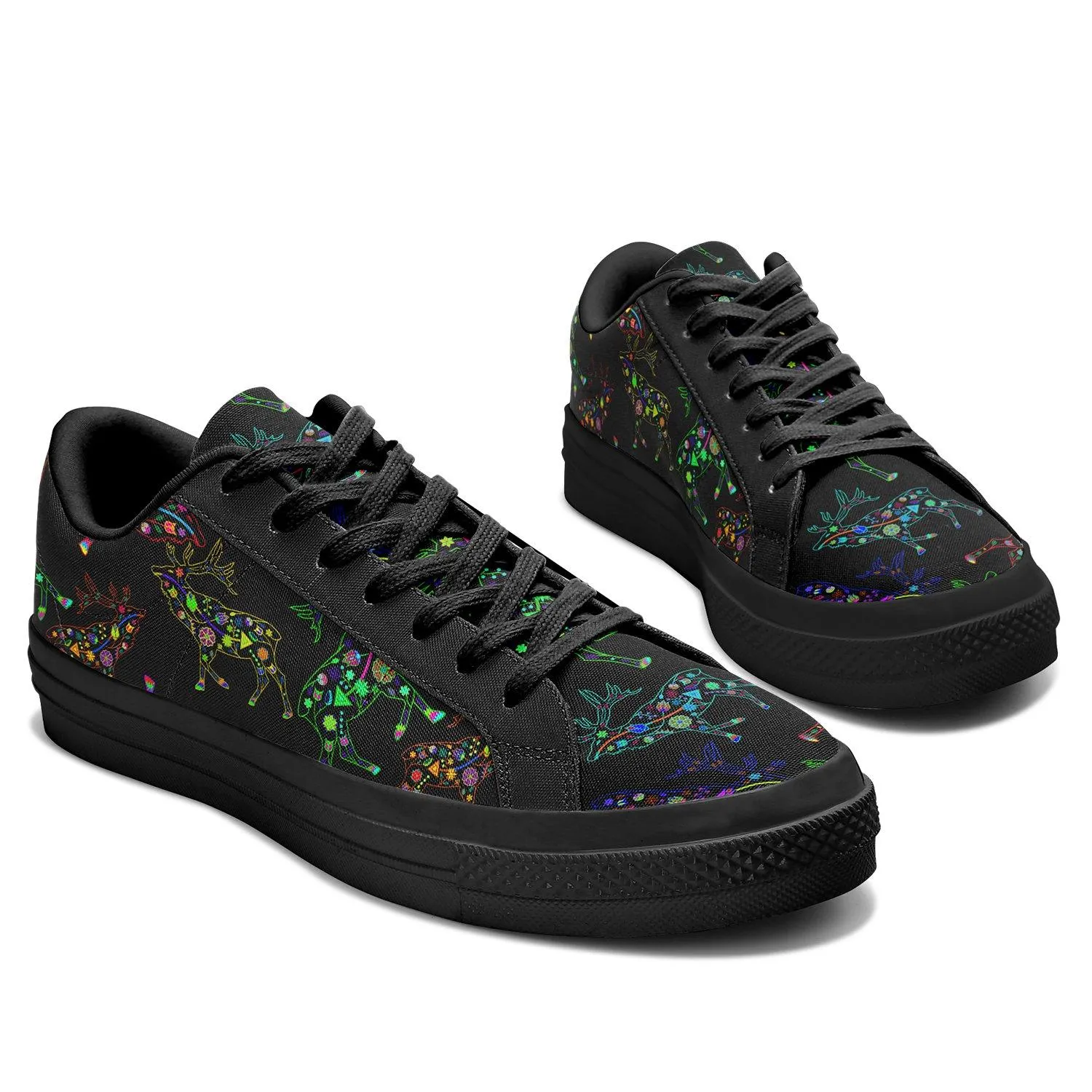 Neon Floral Elks Aapisi Low Top Canvas Shoes Black Sole