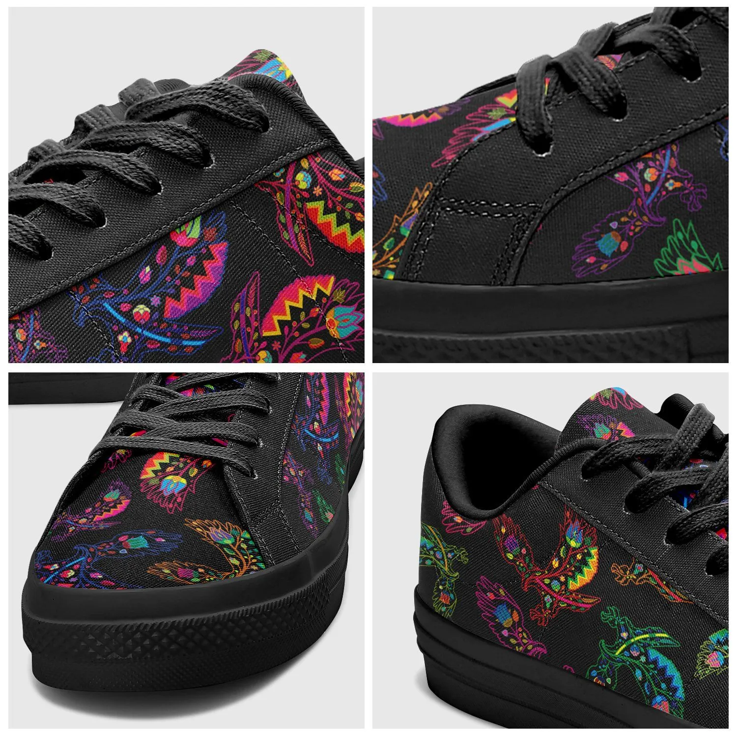 Neon Floral Elks Aapisi Low Top Canvas Shoes Black Sole